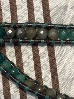 Chan Luu Green and Black Cord Bracelet with Logo Button